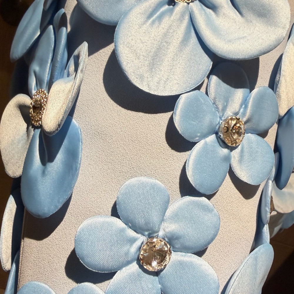 bronx and banco Light Blue Floral Appliqué V-Neck Mini Dress-RRP$895 - Picture 12 of 13